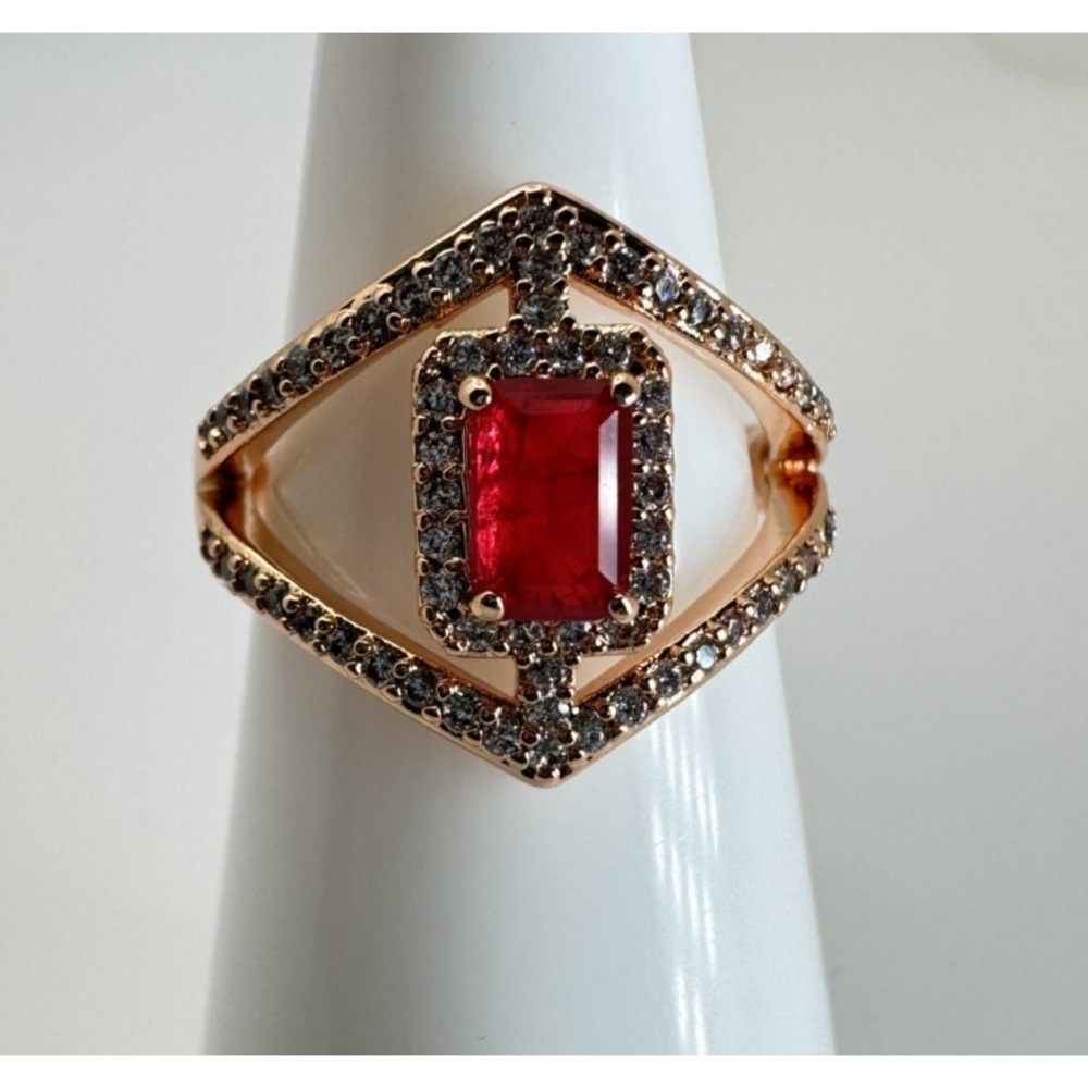 Size 6 Bomb Party July Ring - RBP6219 "Most Iconic" Ruby/Qz on Rose Gold Plating